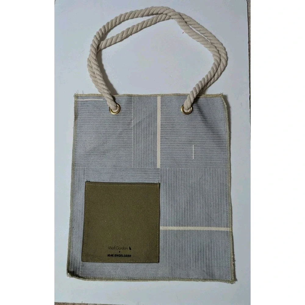 Wolf Gordon & MAE ENGELGEER Tote Fabric Shopper w/Rope Straps Beach Grey